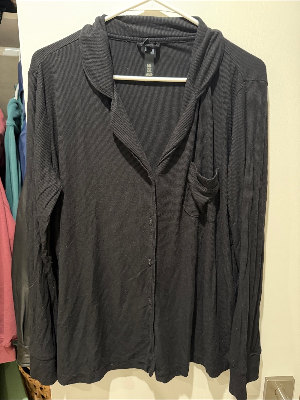 SKIMS Black Ribbed Button-Down Hooded Shirt